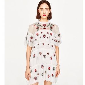 Tiered Floral Embroidered Dress by Zara